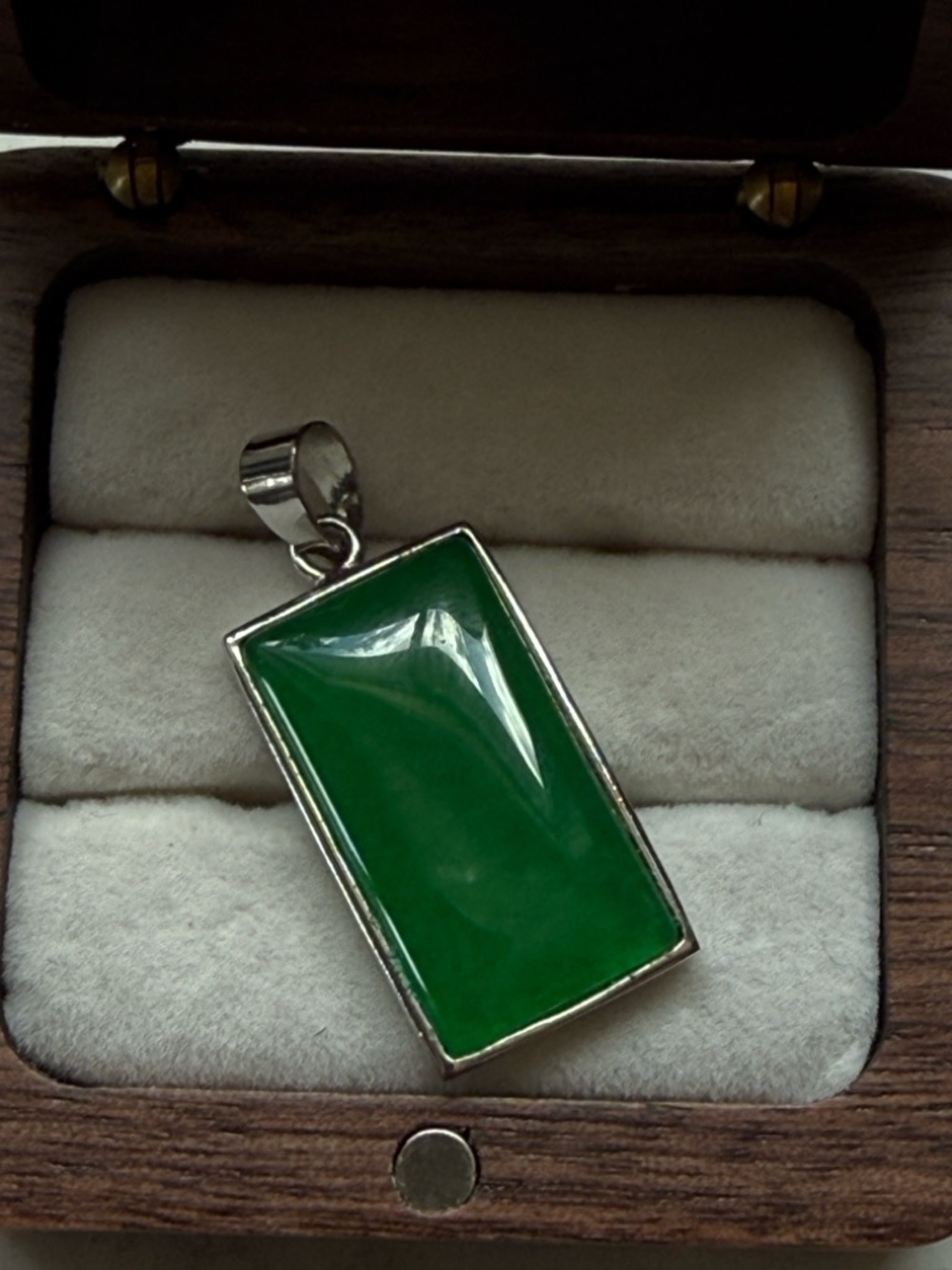 Jade Rectangular Sterling 18K GP Pendant Necklace - Women Jewelry